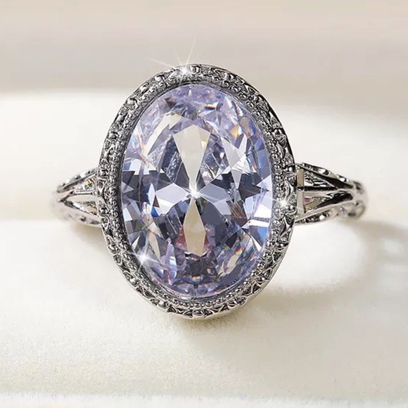 925 Sterling Silver Crystal Geometric Oval Stone Ring size 9 - Picture 5 of 10